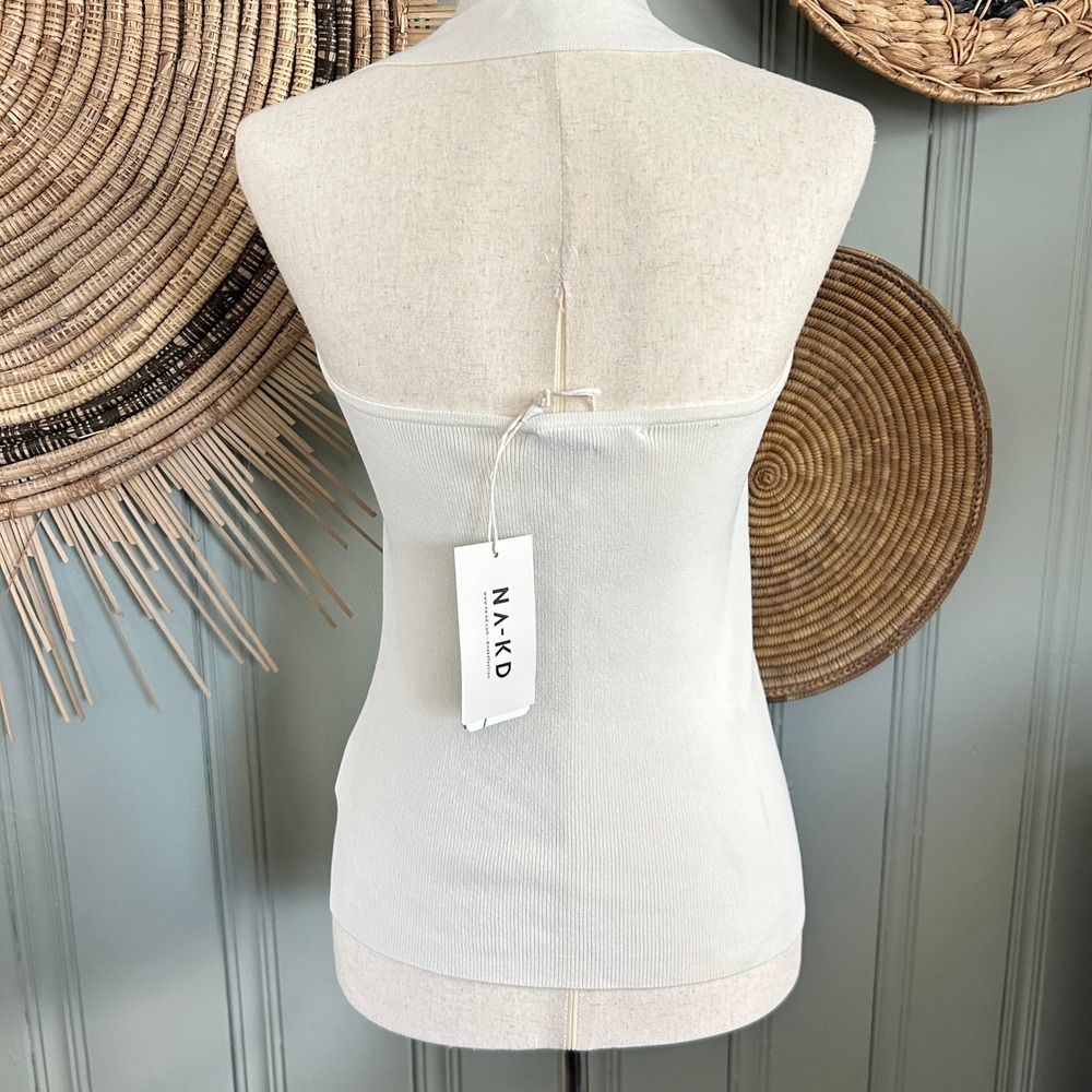 NWT NA-KD Off White Halter Neck Bandeau Top Ribbed Knit Size M - Picture 3 of 12